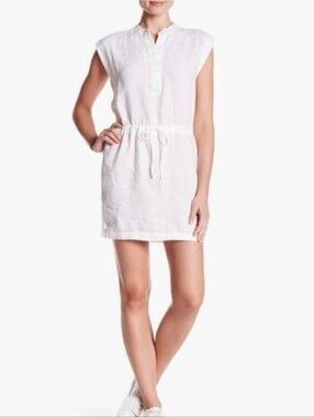 James Perse Sleeveless 100% Linen White Drawstring Waist Casual Beachy